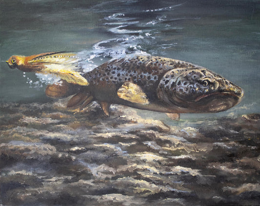 Oil Painting of a rainbow trouts watchful eye by Jerry PoynterFineArt.com