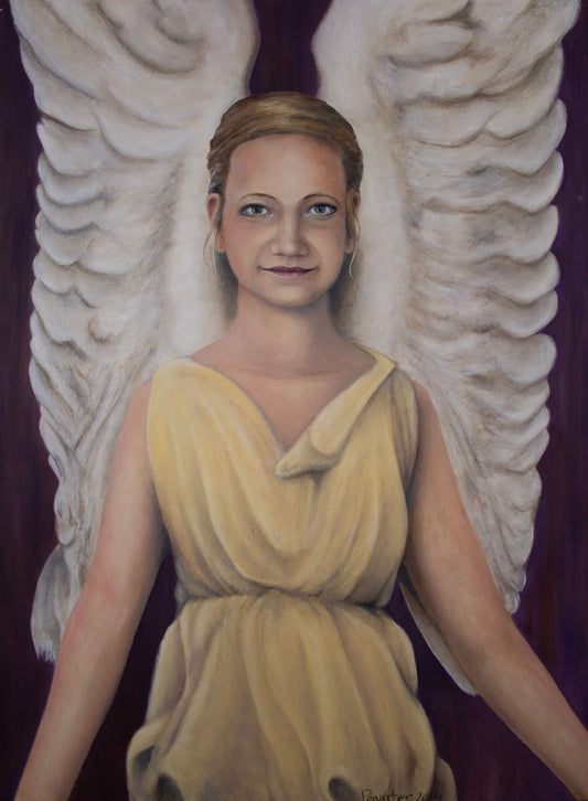 18x24 Original Oil Painting Young Girl With Angel Wings  - Original Artwork