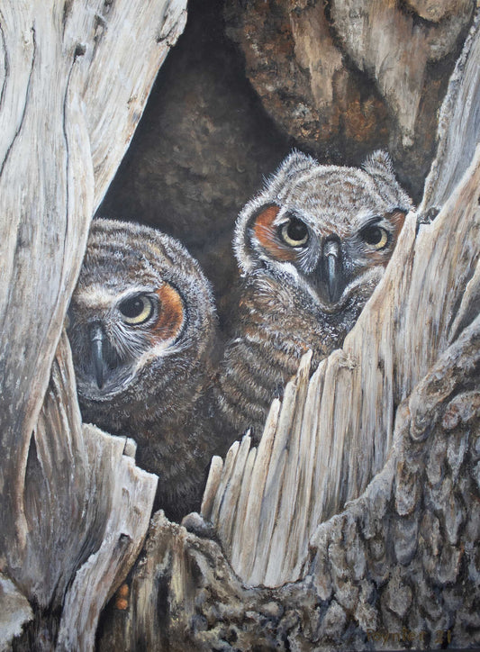 Oil Painting of Into The Mystical Hollow Owls by Jerry PoynterFineArt.com
