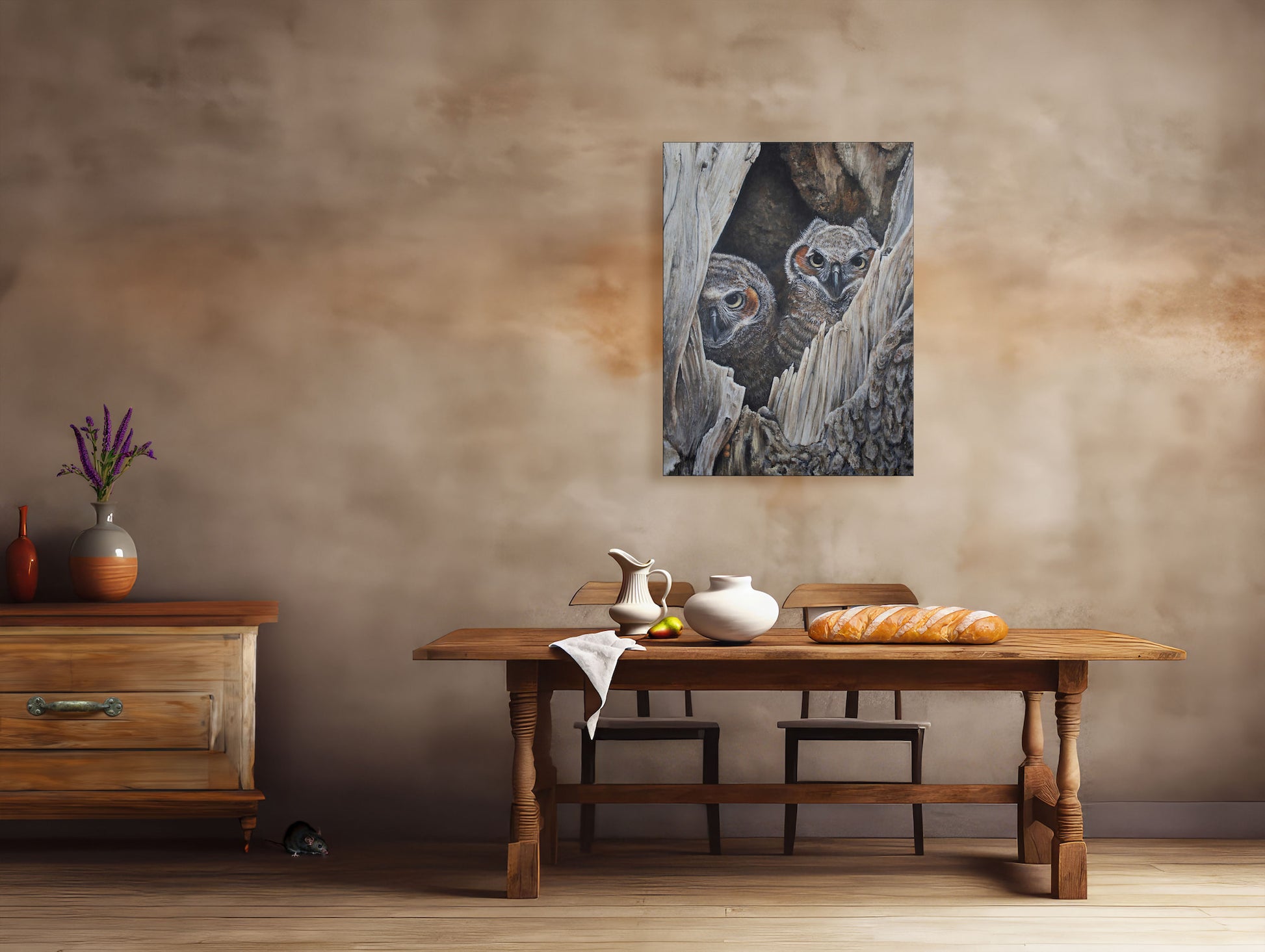 Oil Painting of Into The Mystical Hollow Owls by Jerry PoynterFineArt.com