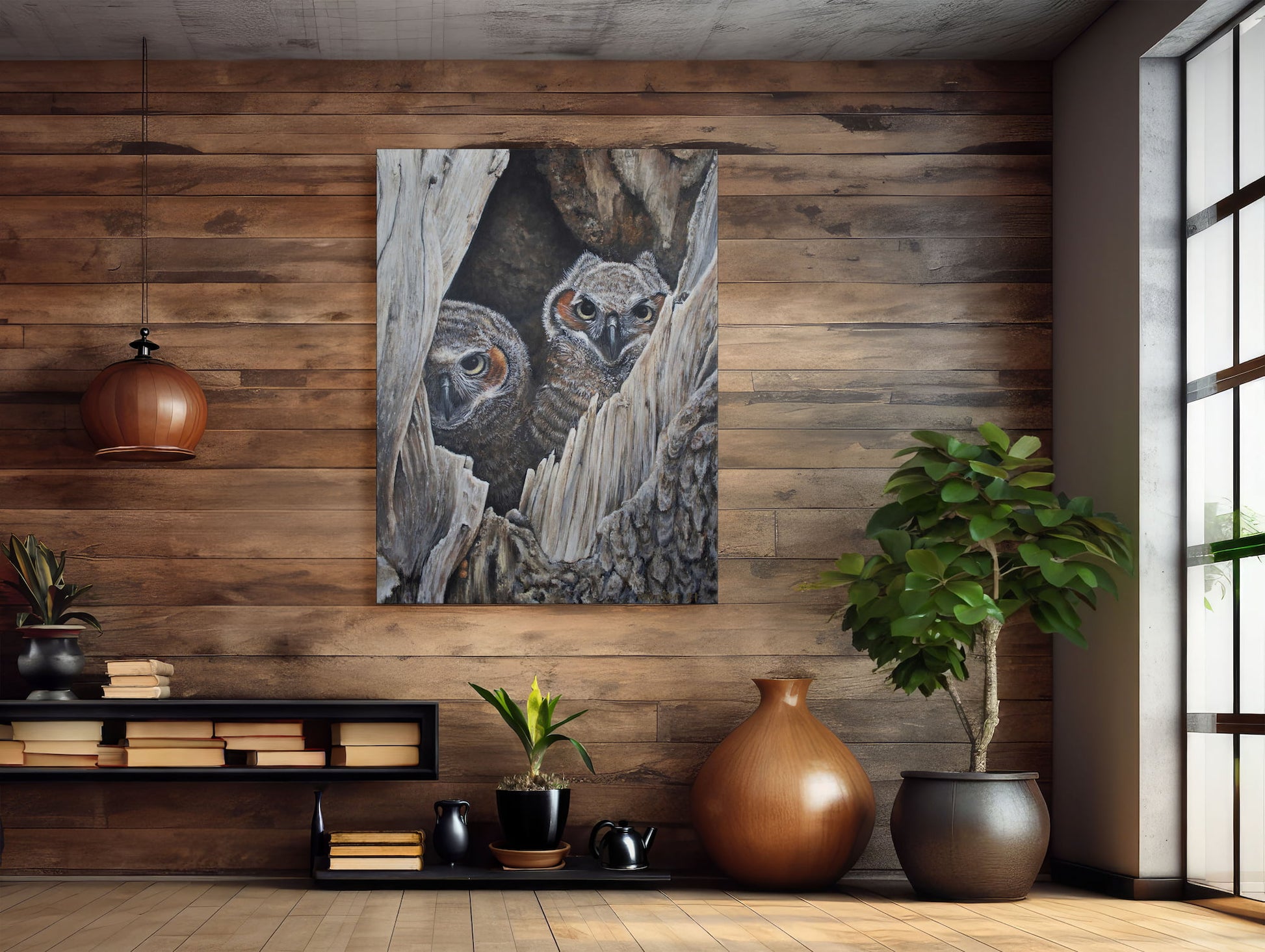 Oil Painting of Into The Mystical Hollow Owls by Jerry PoynterFineArt.com