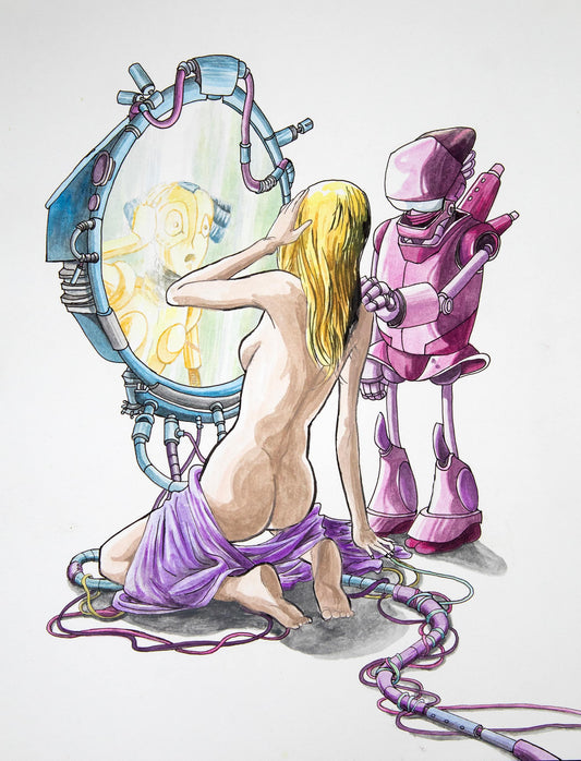 Graphite Drawing of reality in a AI world watercolor by Jerry PoynterFineArt.com