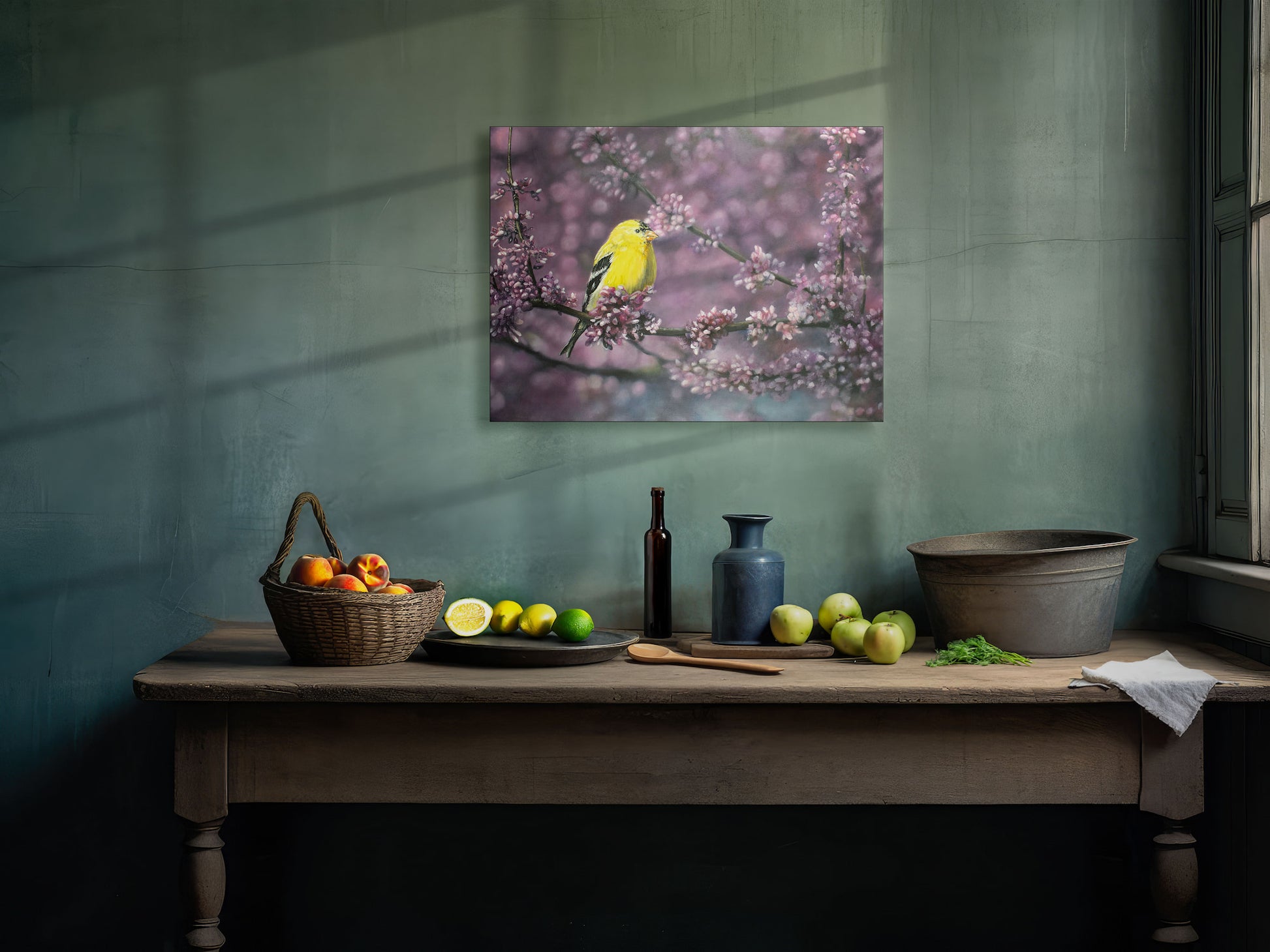 Oil Painting of Natrues Gold Goldfinch by Jerry PoynterFineArt.com