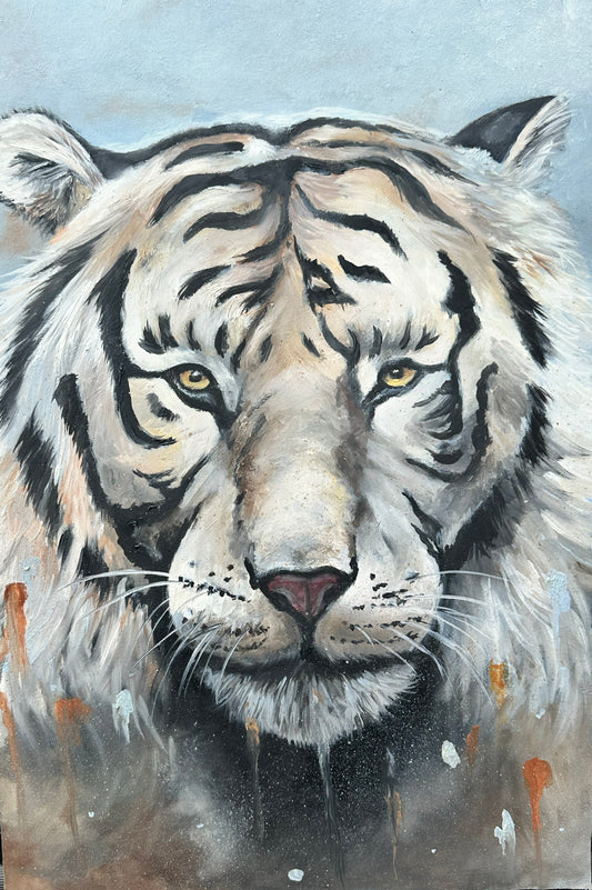 13x19 Original Oil Painting Tiger on Canvas on Panel - Original Artwork