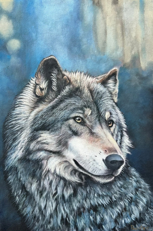 13x19 Original Oil Painting Wolf on Canvas on Panel - Original Artwork