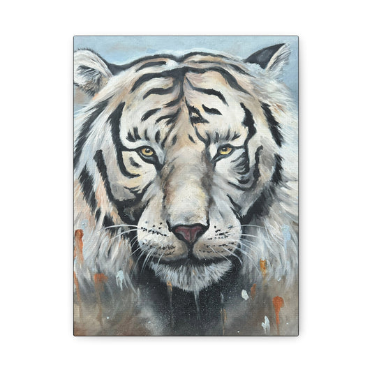 White Tiger Portrait Canvas Print — Stretched Matte Wall Art
